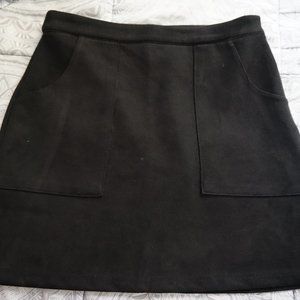 Black faux suede A-line skirt